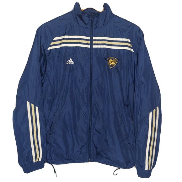 Notre Dame University Adidas Mens M Windbreaker Jacket Full Zip Mesh Lined Navy - Picture 1 of 9